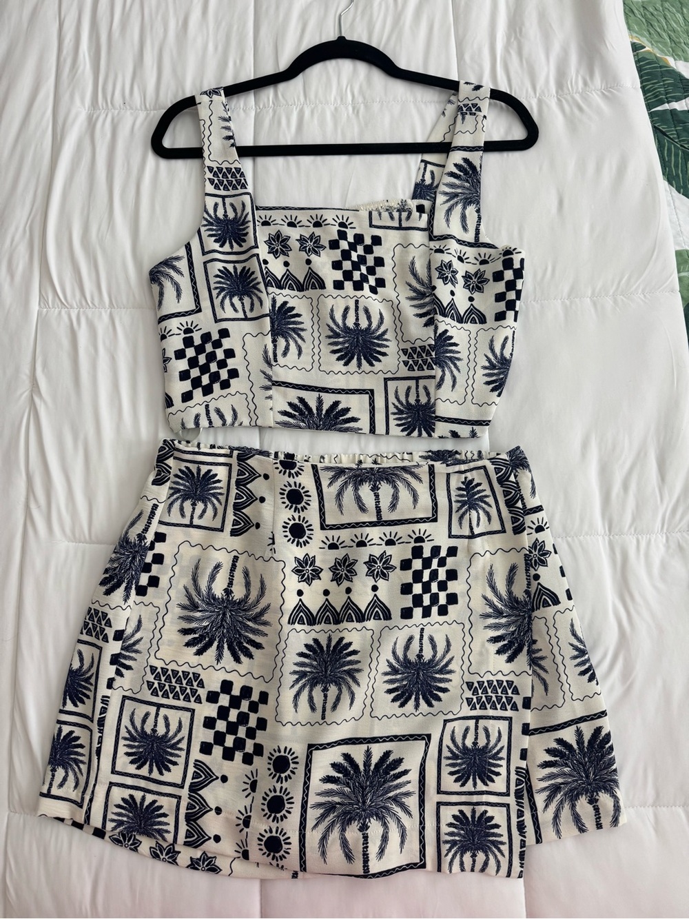 Tulle Navy and White Palm Tile Two-Piece Mini Set